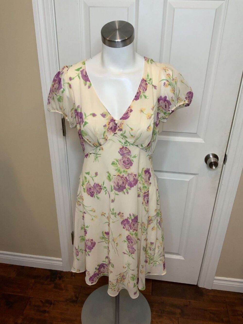 Lauren Ralph Lauren Cream Purple Peony Crepe Dress, NWT!, Size 6